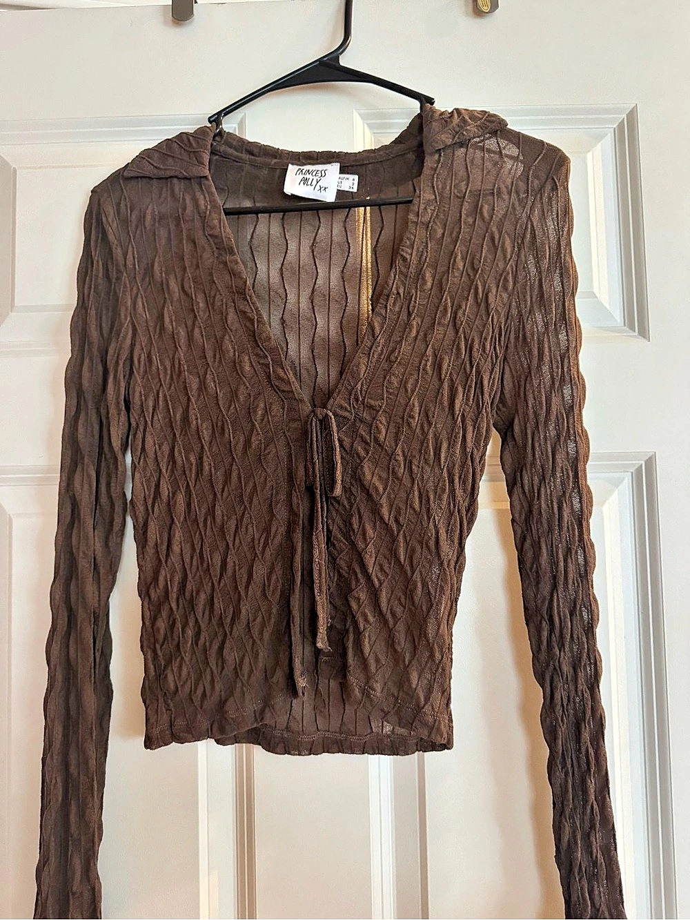 Princess Polly Long Sleeve Textured Top in Brown Size Medium Like New